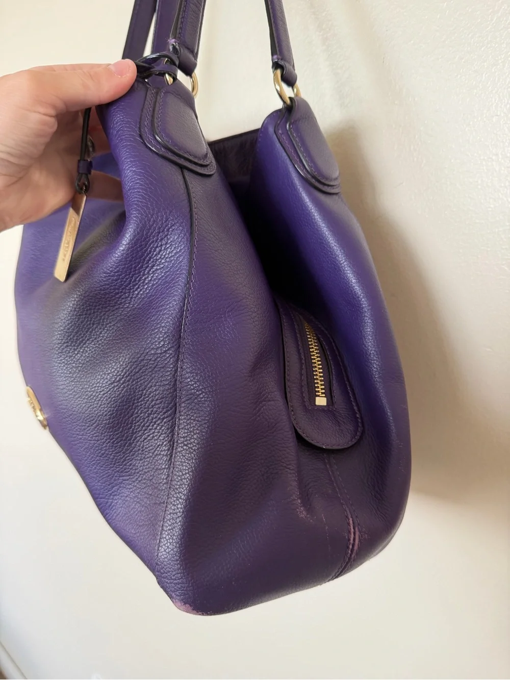 COACH Edie Turnlock Purple Gold Large Pebbled Leather Triple Hobo Shoulder Bag